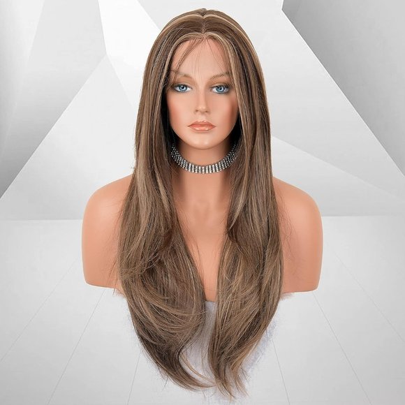 Brown Wig With Highlight Lace Front Wig - Picture 1 of 6